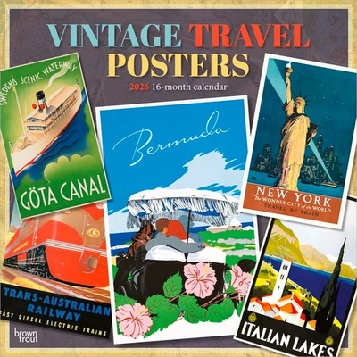 BROWNTROUT PUBLISHERS Vintage Travel Posters Calendar 2026 | Square 30cm x 30cm | 100% Plastic Free