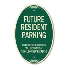 Designer Series Oval - Unauthorized Vehicles Will Be Towed Green & Tan