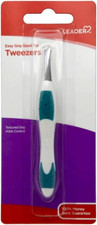 LEADER Tweezers Slant Tip Precision, Easy Grip, Non-Slip Rubber, Stainless Steel