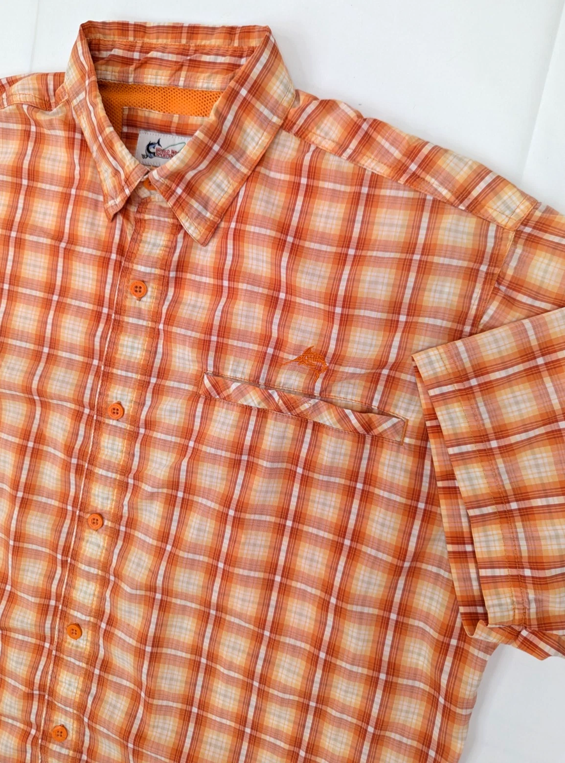 World Wide Sportsman Plaid Vented Button Fishing Shirt, Men XXL, Orange Outdoor