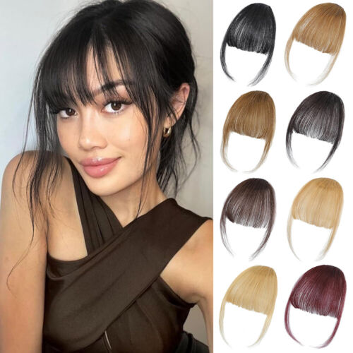 Real Human Hair Clip-In Bangs Front Fringe Hair Extensions Thick/Thin Women - Picture 1 of 26