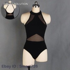 Sleeveless Ballet Leotard Practice Dance Black Cotton Mesh LeotardsGym Bodywear