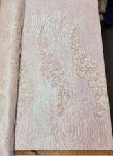 Iridescent White Floral Sequin Embroidery Mesh Prom Sequin Fabric "Luxury Wavy"