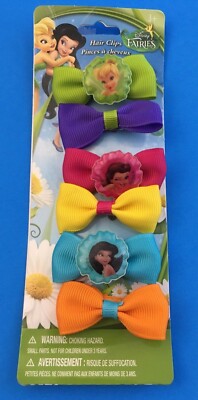 Disney Fairies 6 Hair Bow Clips Pixie Hollow