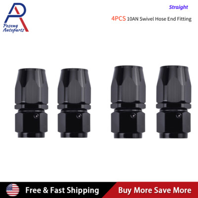4Pcs 10AN Straight Swivel Hose End Fitting For CPE Oil Fuel Line Aluminum Black