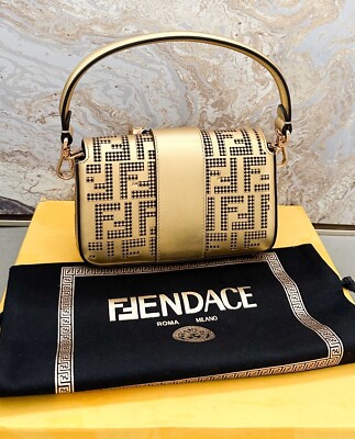 Fendi x Versace Fendace Logo Metallic Brooch Baguette NM Zucca