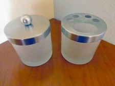 2 hochwertige Aufbewahrungsgläser für Bad Kosmetik Milchglas Edelstahldeckel