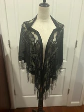 Black Sheer Triangle Scarf Shawl Wrap Lightweight 70.9x29.5inches