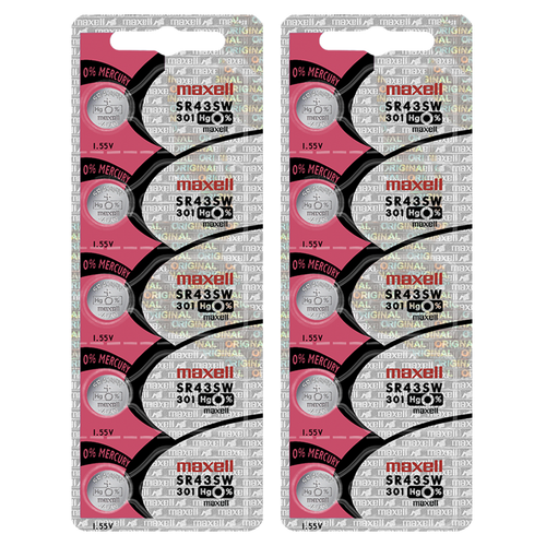 Maxell 301 SR43SW Silver Oxide Watch Batteries (10 Batteries) | eBay