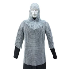 Battle Ready Medieval Habergeon Chainmail Knights Crusader Armor Coif Set