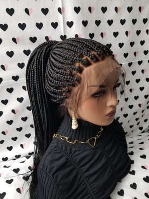 ponytail braided braid wig frontal braids box lace 1b fully hand