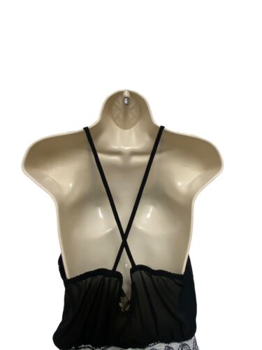 Millenium Women's Vintage Black Criss Cross Back Strap Sheer A-Line Dress Size L - Picture 6 of 9