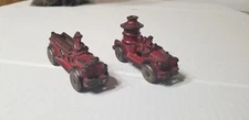 2-Vintage 1930s AC Williams 3.5" Cast Iron Steamer Pumper & Ladder Fire Truck O1