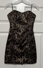 GUESS Size 0 Satin Cheetah Strapless Dress Stretch Lined Leopard Womens
