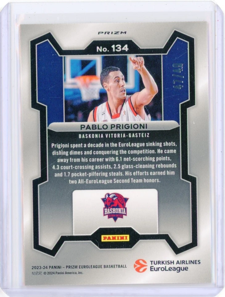 2023-24 Panini Prizm Euroleague PABLO PRIGIONI Baskonia Orange Prizms 47/49 - Image 2 of 2