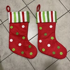 Christmas Stockings Red Felt With Dots Lot Of 2