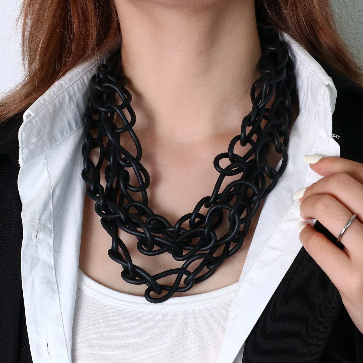 Black Silicone Rubber Rope Choker Loop Necklaces Short Neck Collar