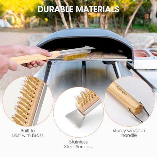 26" Pizza Oven Brush with Stone Scraper, Cleaning Brush and Scraper for