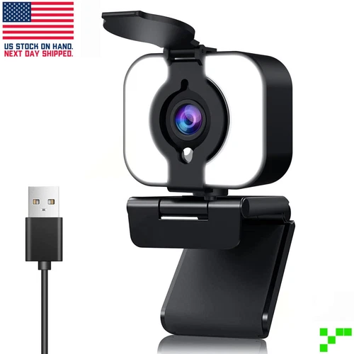 4K Ultra HD USB Webcam, Pro Streaming Web Camera Built in Microphone &Ring Light