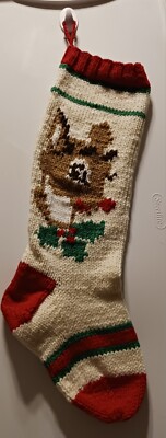 Hand Knit Christmas Stocking Reindeer Head Will Personalize For Free