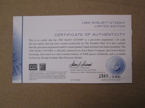 Franklin Mint Paperwork 1966 Shelby GT350H LE - Picture 3 of 3