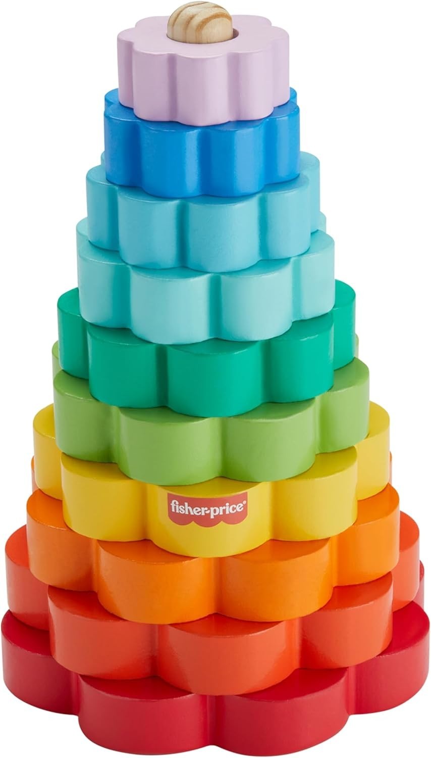 Fisher-Price Toddler Toy Wooden Ring Stacker 10 Wood Pieces Stacking Playset