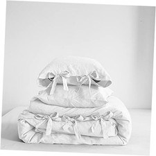 100 Linen Duvet Cover Set, 3 Pieces Belgian Flax Queen Tie Closure White