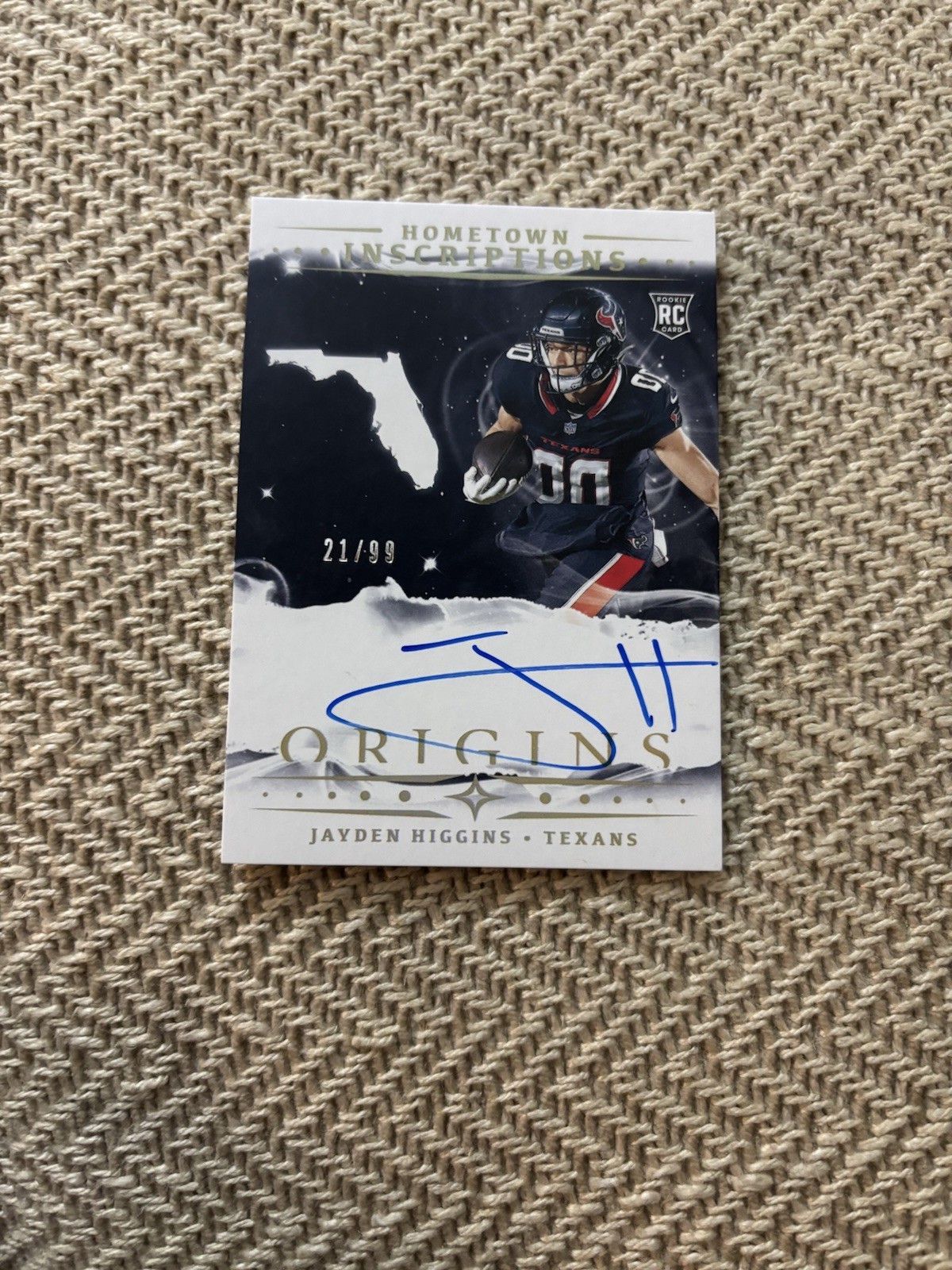 2025 Origins Jayden Higgins Rookie Hometown Inscriptions On Card Auto /99 RC