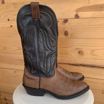 Nocona Mens 7EEE Bullhide Cowboy Boots Brown Black Contrast Western Stitch EUC