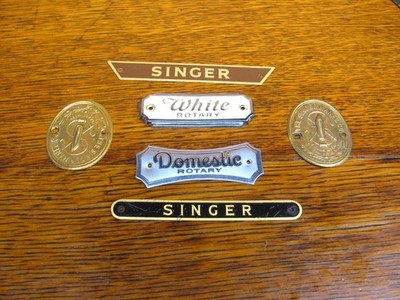 6 - Vintage Sewing Machine Name Plates   Singer White Rotary Domestic Rotary