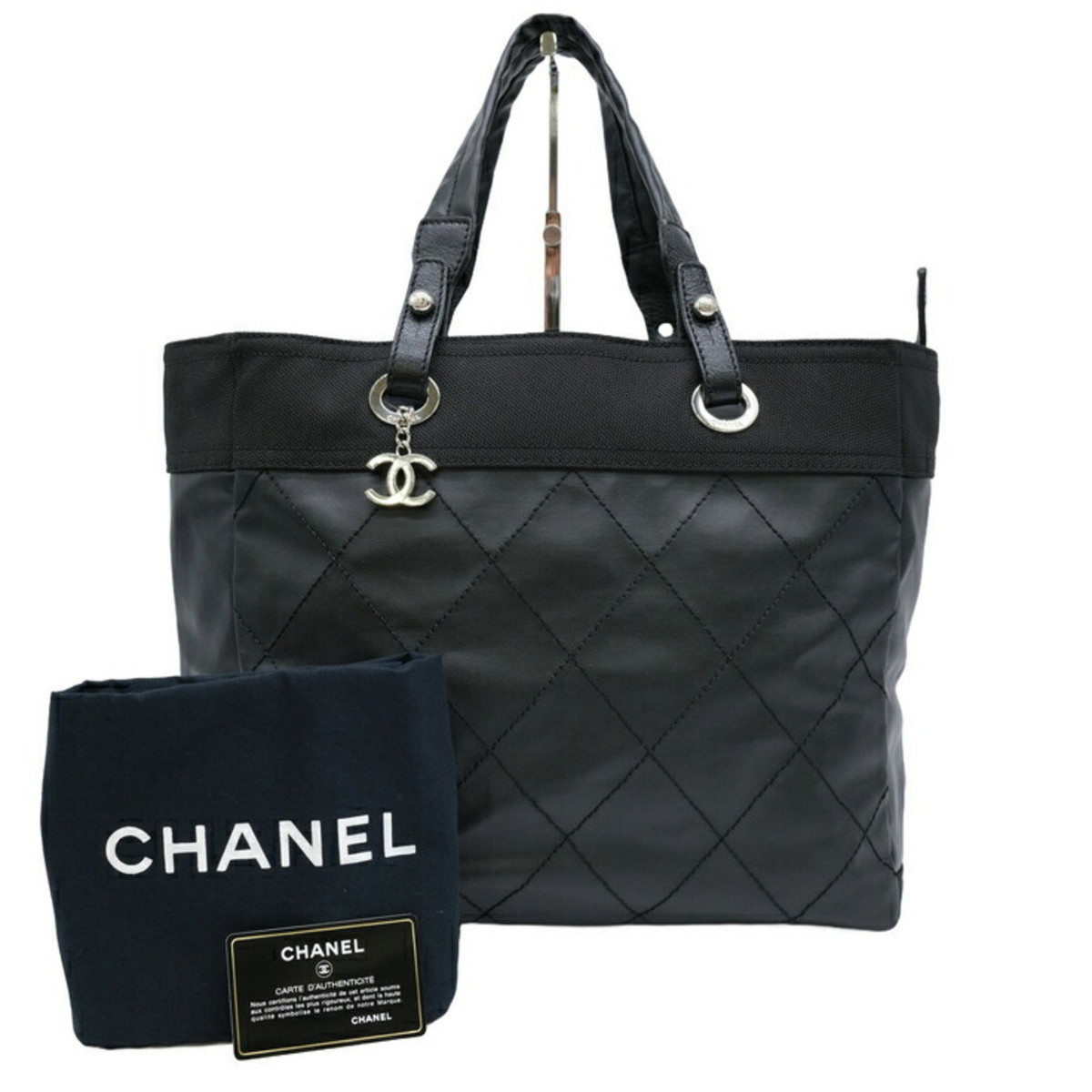 CHANEL Paris Biarritz MM Medium Tote Canvas Black Seal CHANEL Paris Biarritz MM Medium Tote Canvas Black Seal
