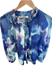 VINE APPAREL Puff Slv blue White Aqua Green Soft button-up Tunic Top Size 14AU