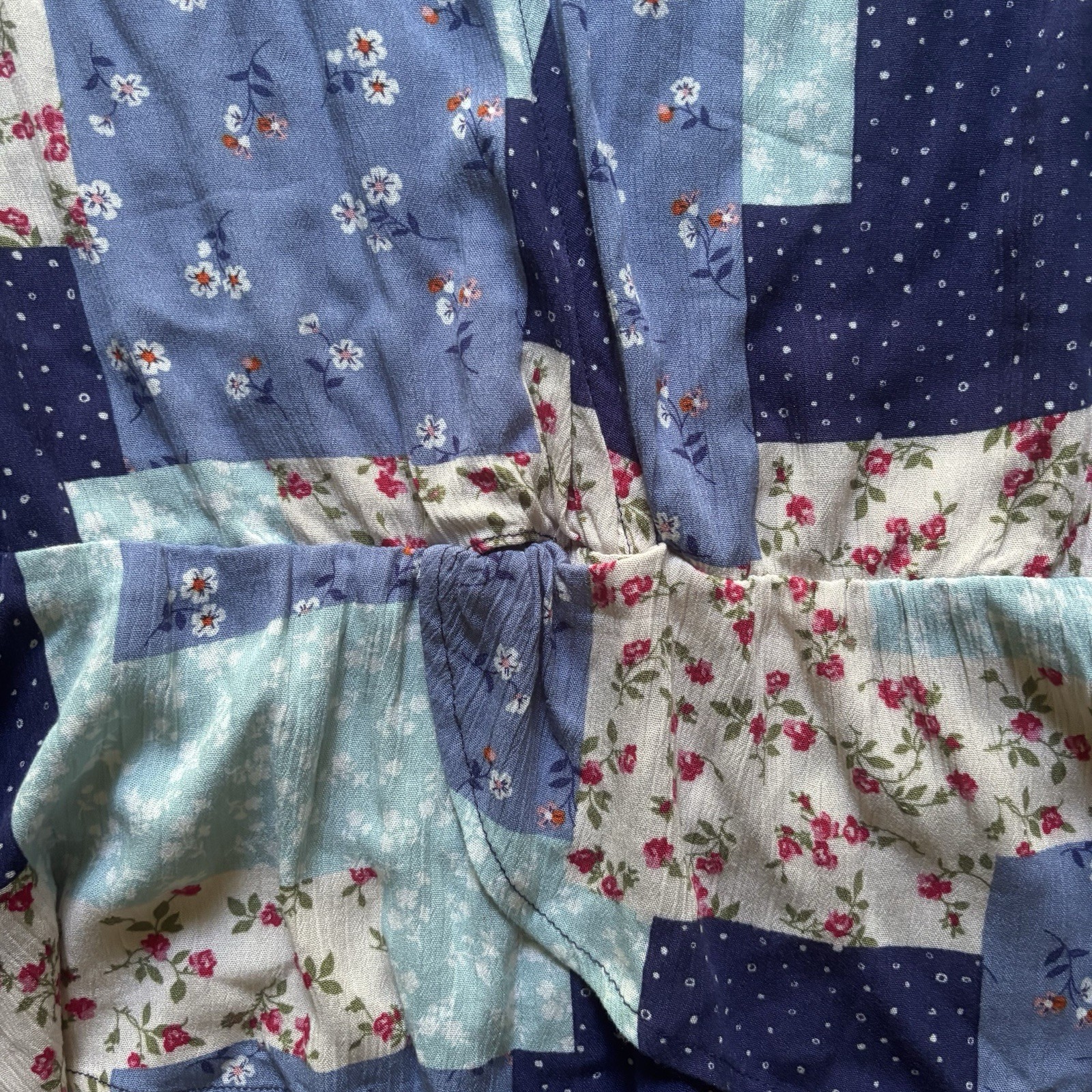 Patchwork Pattern Top Blue Floral Cottage Print W… - image 2