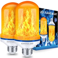 Fire Effect LED Light Bulb 2 Pack E26 Flickering Flame Energy Efficient 4 Modes