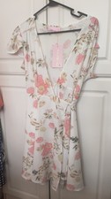 NWT Vivi Meng Floral Print V-Neck Short Sleeve Midi Dress Casual Size Large (V7