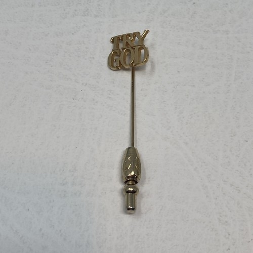 Tiffany & Co. 14K Yellow Gold "Try God" Stick Pin in Original Box - Picture 2 of 5
