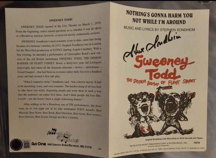 Stephen Sondheim Beckett Authenticated Signed Card Sweeney Todd Broadway Musical