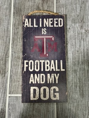 Texas A&M Aggies Football and Dog Wood Sign NCAA Man Cave Den Wall
