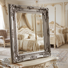Silver Wall Mirror Ornate French Vintage Style Frame Antique Beveled Glass Feel