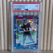 2023 Donruss Optic Bijan Robinson /15 Blue Ice Rated Rookie On Card Auto RC