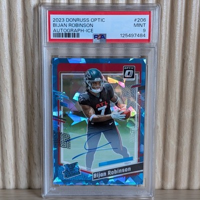 2023 Donruss Optic Bijan Robinson /15 Blue Ice Rated Rookie On Card Auto RC