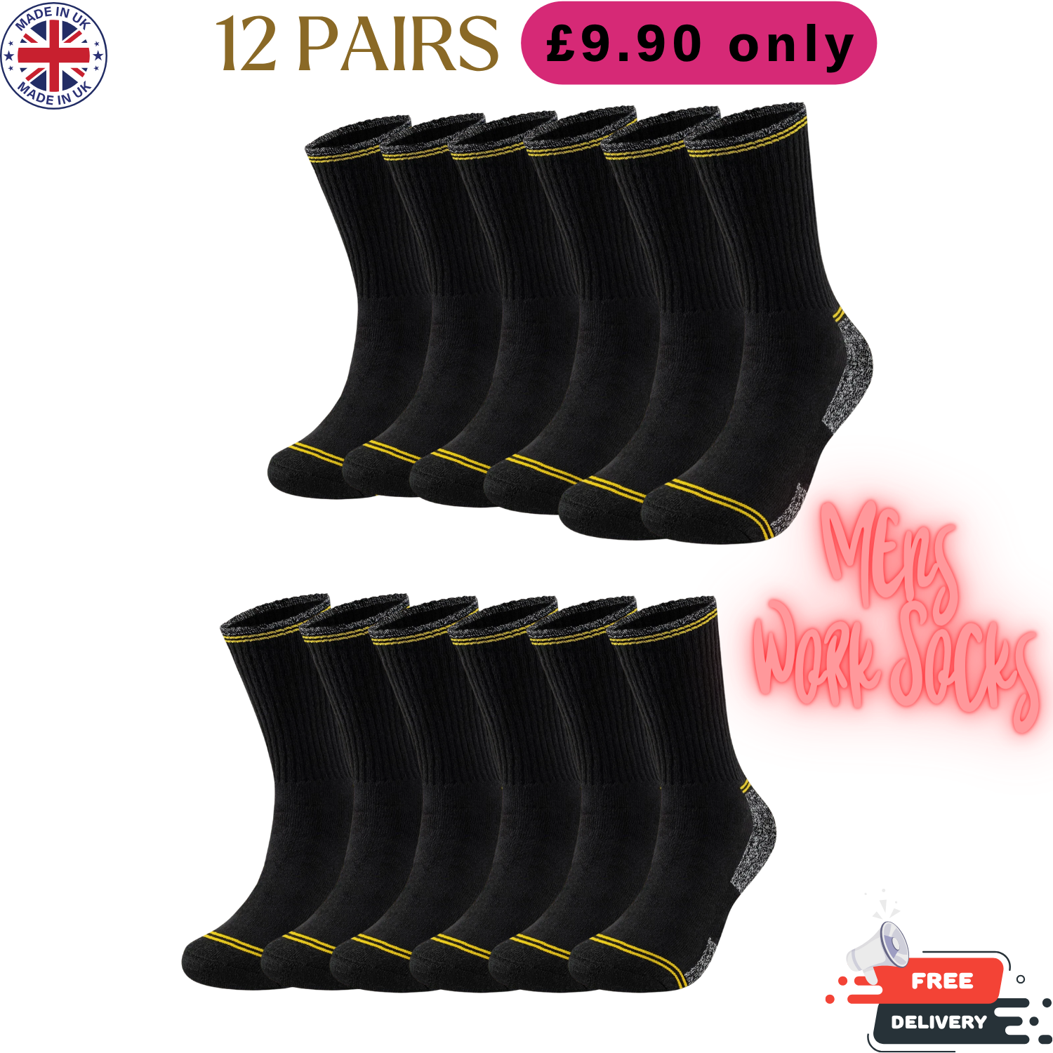 SAOLA Calze da lavoro uomo abbigliamento da lavoro rinforzato suola ammortizzata stivali calzini 12 paia taglia 6 11