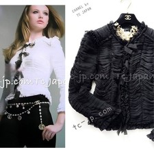 CHANEL 06A BlackRibbon Silk PenelopeCardigan Jacket Tops Karl Lagerfeld 38 40