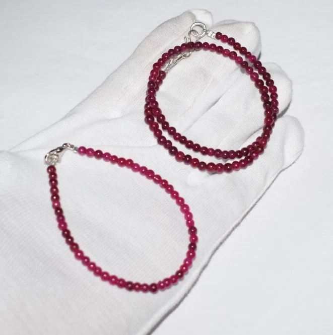 925 Sterling Silver Bracelet Natural Red Ruby Dyed Gemstone Handmade Necklace - Image 2 of 4