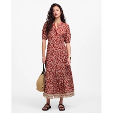 Madewell Dress Size 0 Red Pintucked Puff Sleeve Midi Floral Ground Madder NU586