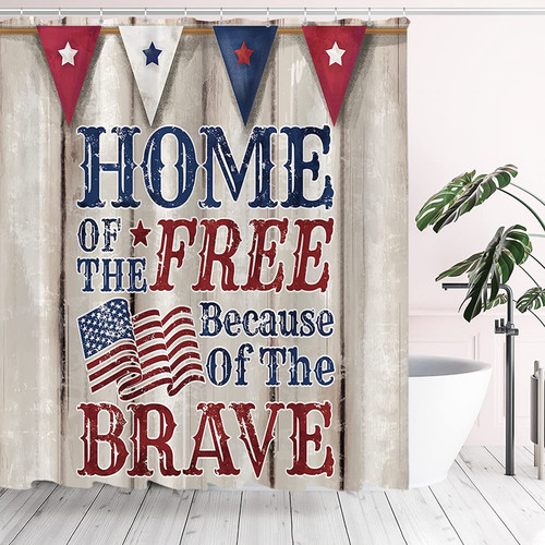 4th of July Independence Day Shower Curtain Sets, Home of The Free Patriotic ...