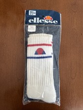 VTG ELLESSE Socks Sport 80s Crew White Multi 10-13 Tennis Orlon Acrylic USA.
