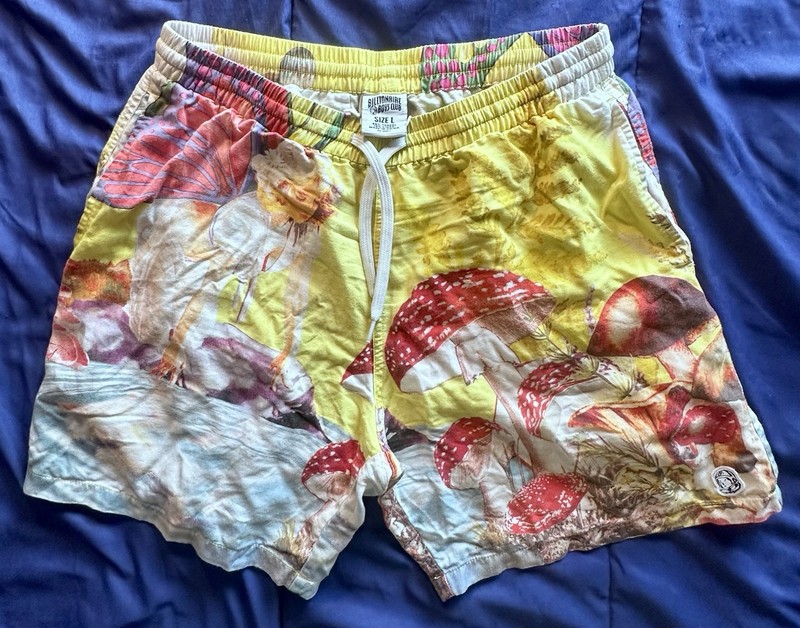 Billionaire Boys Club Large Yellow Mushroom-Print Athletic Shorts