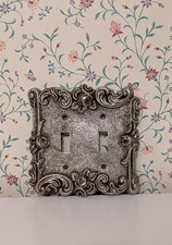 Vintage Double Toggle Switch Plate Cover Ornate Silver Color