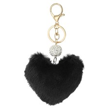 Faux Fur Pom Pom Keychain Artificial Cute Puff Ball Keychain Black